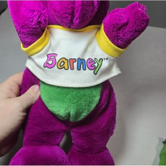 Vintage Dakin 1992 Barney Plush Purple Dinosaur 14” Barney & Friends with shirt - Picture 2 of 7